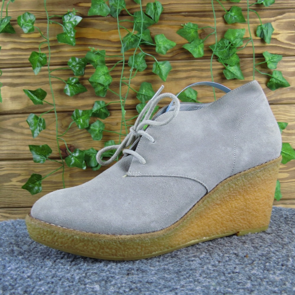 Cole Haan Gray Suede Wedge Booties Lace Up Ankle Boots Women's Size‎ 7.5B